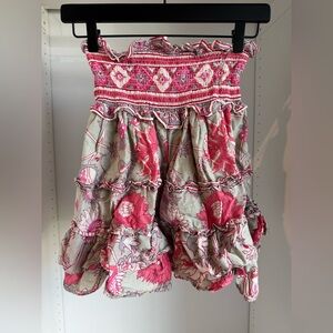 Smocked Pink Floral Tiered Skirt